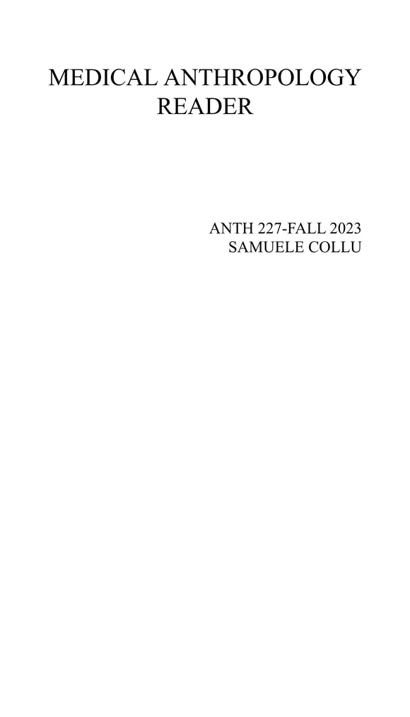 Medical Anthropology ANTH 227 Reader
